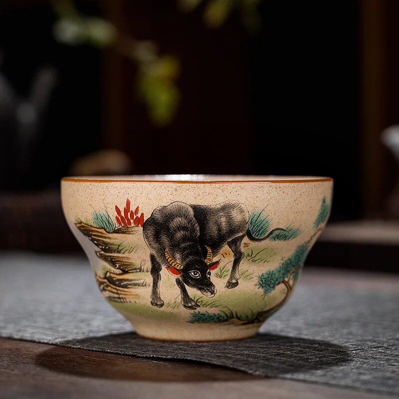 12-Style Zodiac Ceramic Teacup Set, Animal Bowls for Tea Ceremony, Tiger Teacups, and Kung Fu Tea Cups; 130ml Capacity, Imported