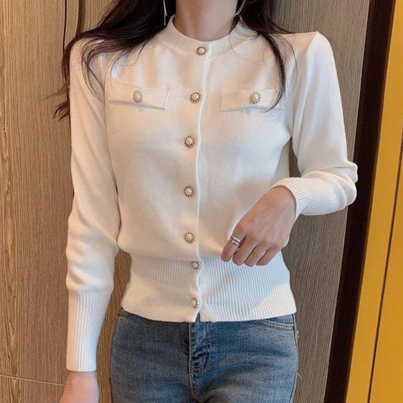Autumn Women's Long Sleeve Knit Cardigan, Short Length, Casual, Single-Breasted, Korean Style, Slim Fit, Stylish Top, Size: One Size Fits Most; Parallel Import
