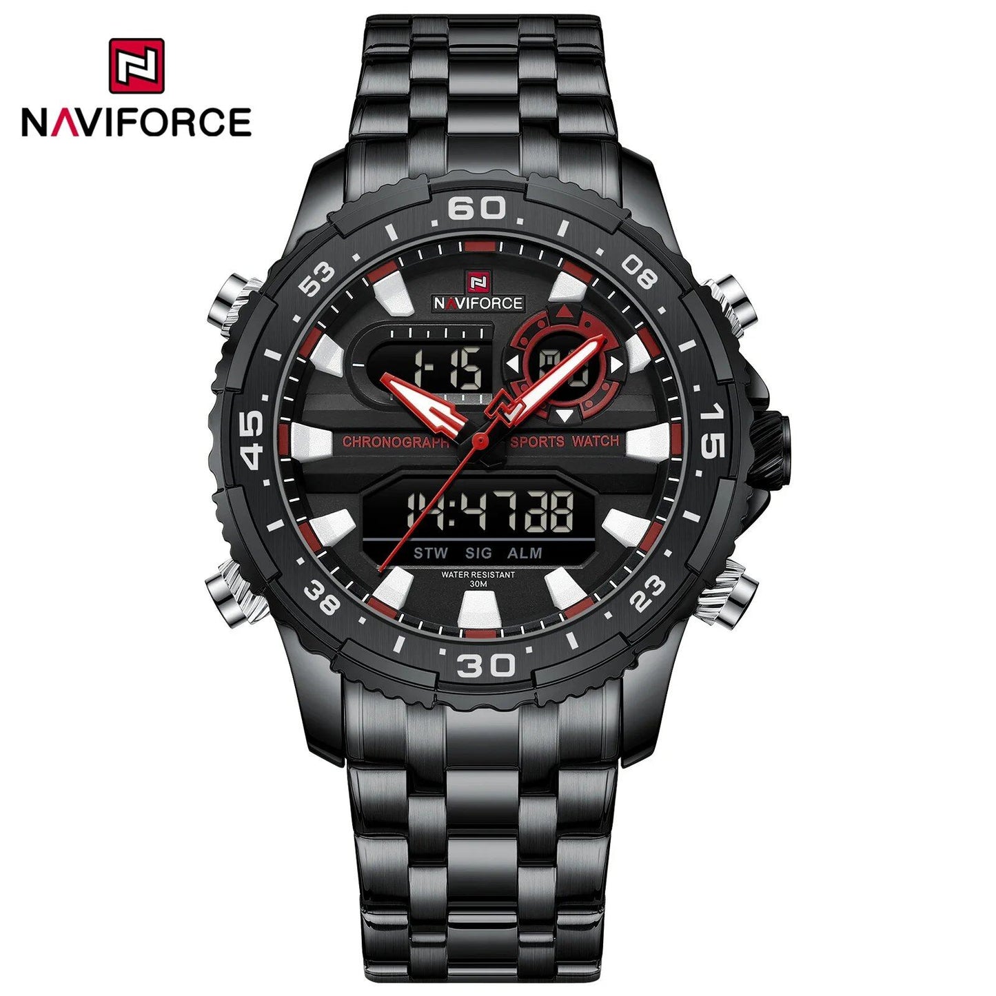 NAVIFORCE Men's Fashion Watch, Black Gold, Quartz, Sports Watch, Waterproof, Stainless Steel Strap, Model NF9234, Parallel Import