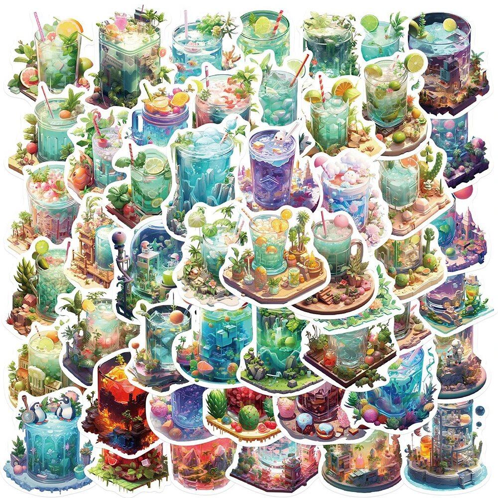 10/30/50 Sheets of Cute Instagram-Style Art Drink World Cartoon Stickers, Stylish Decoration Decals for Laptops, Notebooks, and Smartphones. Color: Cute. Parallel Import.