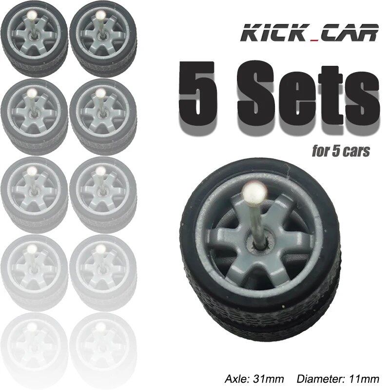 1/64 Scale 6-Spoke Wheels with Fixed Black Rubber Tires - Refit Parts for Toy Models and Diecast Cars (5-Pack for Hot Wheels) Color: Parallel Import