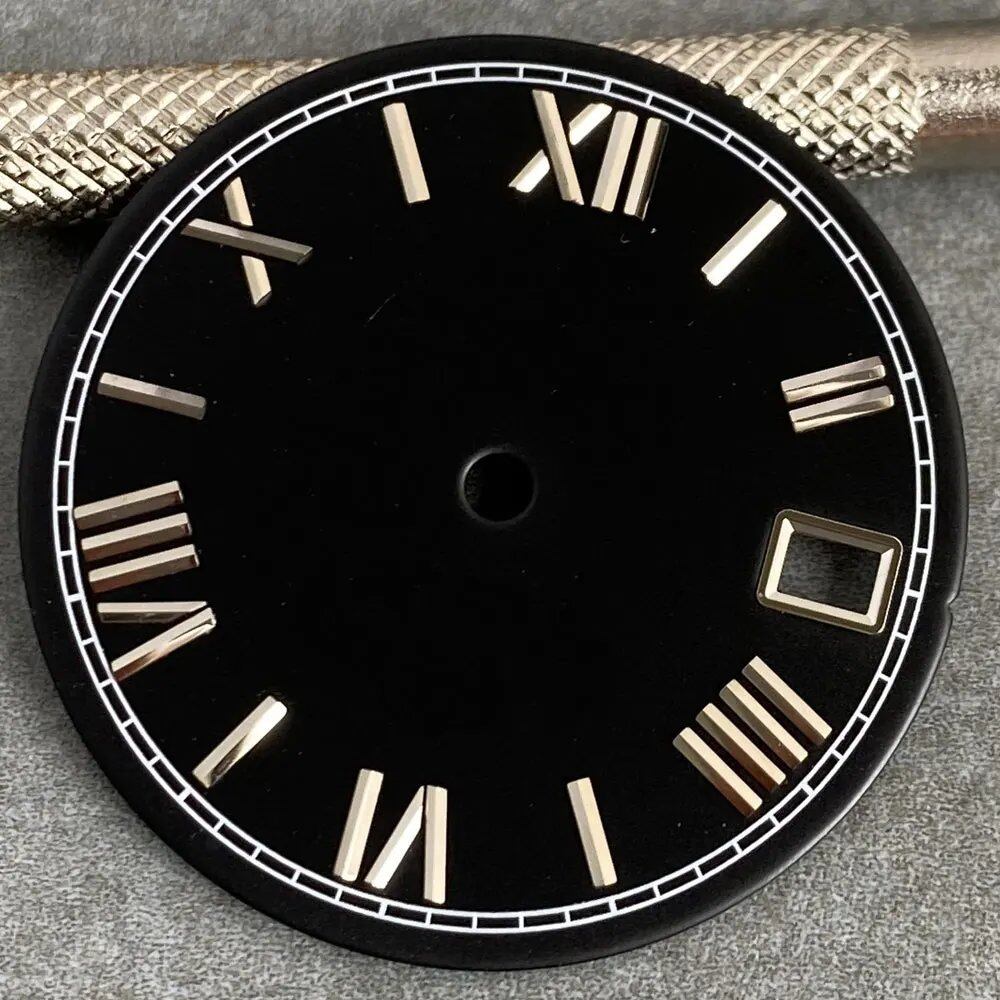MATELION 29mm Steel Roman Numeral Sunburst Dial with Black, Blue, Gold, or Silver Dial, Compatible with NH35 and NH36 Automatic Diver Men's Watches, Parallel Import
