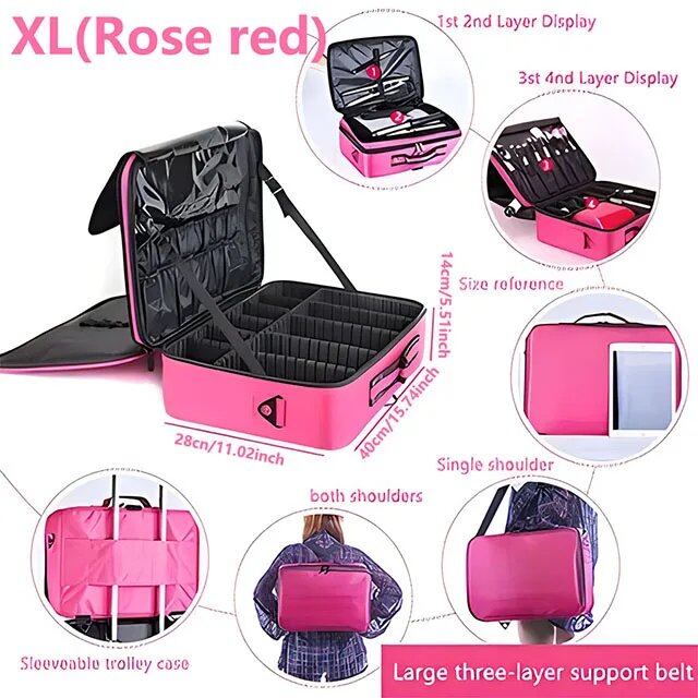 プロフェッショナル メイクケース 女性用 旅行用 大容量 美容 ネイルツールボックス 化粧品収納 メイク収納ボックス スーツケース カラー:) 並行輸入品