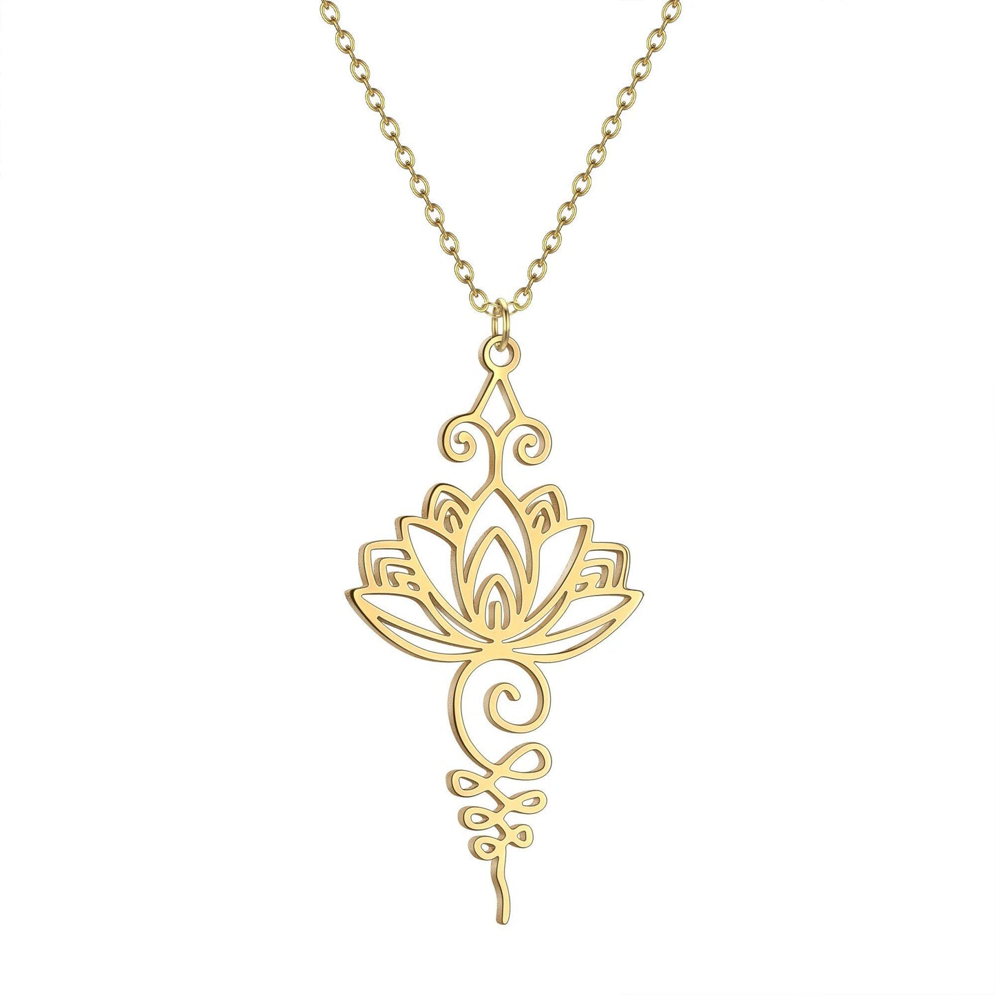 Chandler Stainless Steel Unalome Lotus Flower Pendant Necklace, Yoga, Buddhist, Spiritual Jewelry for Women, Gift, Metal Color: Black, Parallel Import