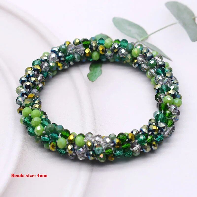 New Hair Accessory: Glass Bead Bracelet & Hair Tie, Elastic Hair Rope, Simple Scrunch, Ponytail Headdress, Women's Bracelet, 18cm Long; Metal Color, Parallel Import