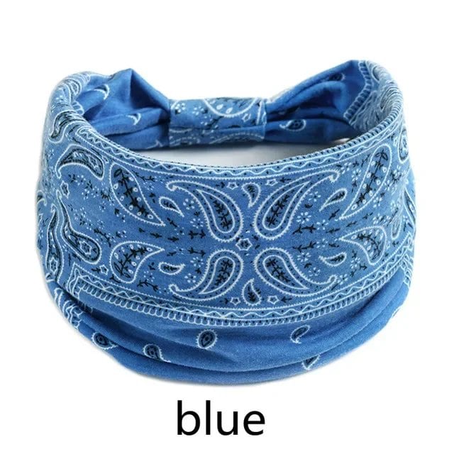 New Boho Floral Print Wide Headband with Vintage Knot Elastic Turban Headwrap for Women and Girls, Cotton Soft Bandana Hair Accessory, Parallel Import
