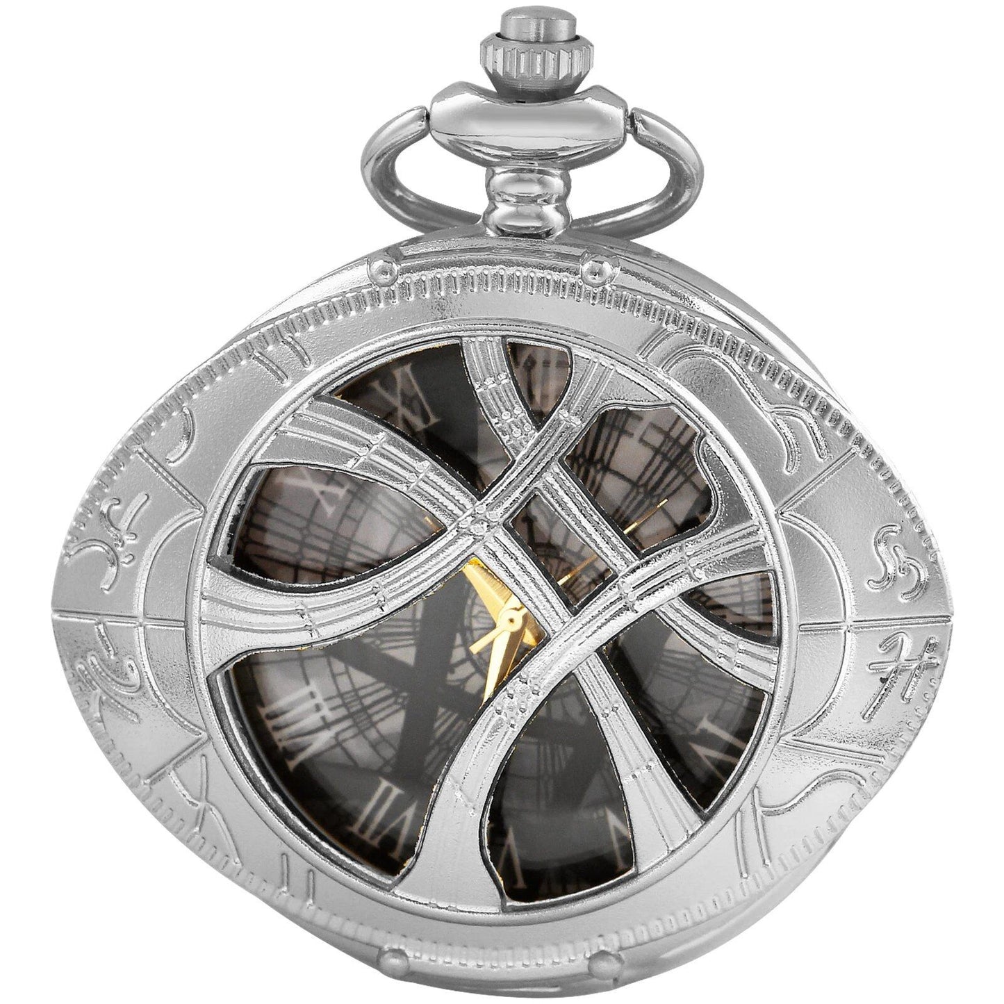 Vintage Bronze Eye-Round Case Quartz Pocket Watch with Pendant Necklace Chain, Gift for Men and Women, Parallel Import