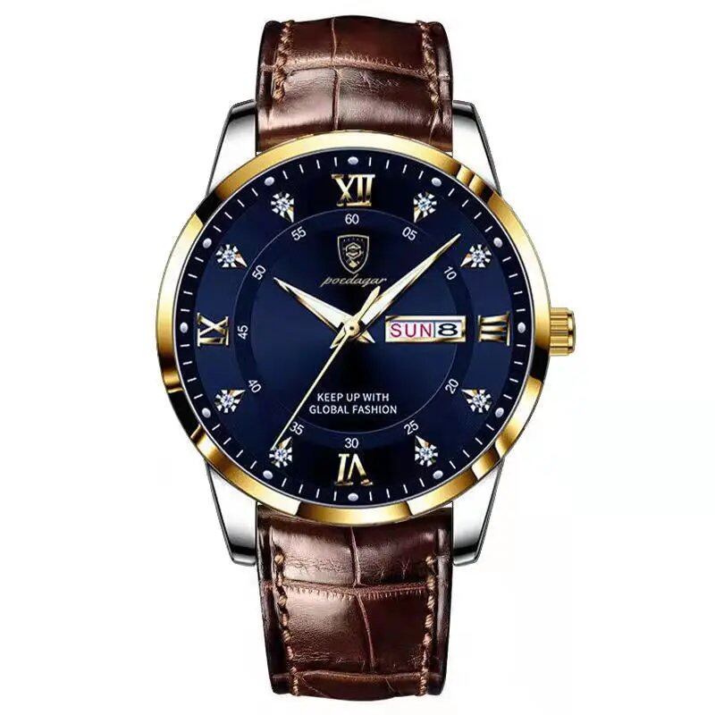 POEDAGAR Luxury Men's Waterproof Luminous Leather Quartz Watch for Casual, Sports, and Military Styles. Color: 836. Imported.