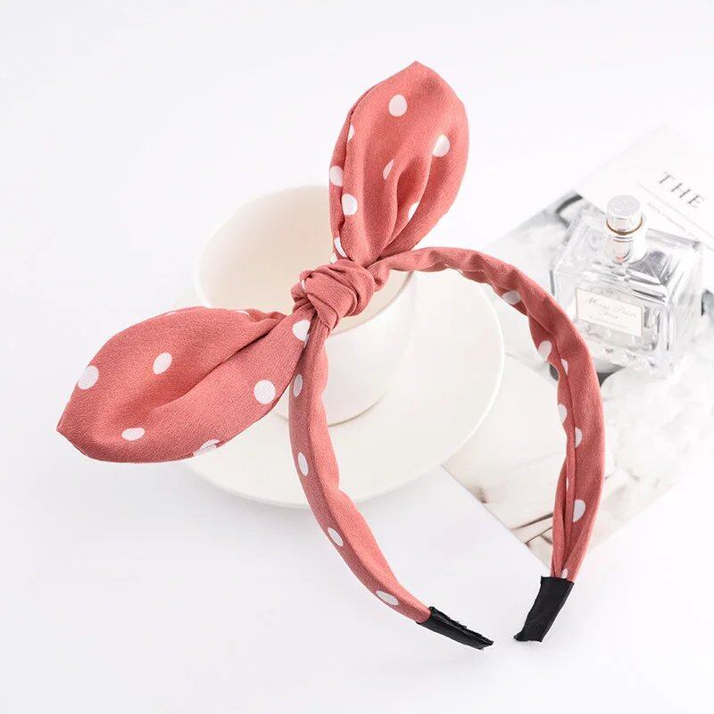 Bunny Ear Striped Print Hair Hoop Band, Wide Hairband with Ribbon for Girls, Hair Accessory, Headpiece, Parallel Import