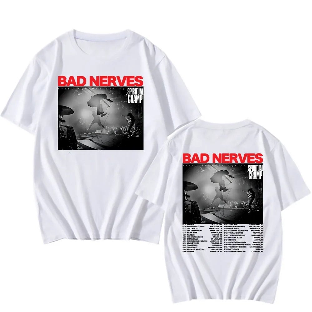 BAD NERVES "Still Nervous Tour 2025" T-Shirt, Spiritual Crump, Hip Hop, Unisex, Streetwear, Grunge, Fashion, Graphic T-Shirt, Men's Apparel, Size: Parallel Import