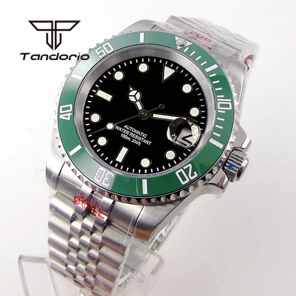 Tandorio NH35A Date Stainless Steel 40mm Diver Automatic Men's Watch with Sapphire Crystal, Rotating Bezel, Luminous Mechanical Watch, Color: Parallel Import
