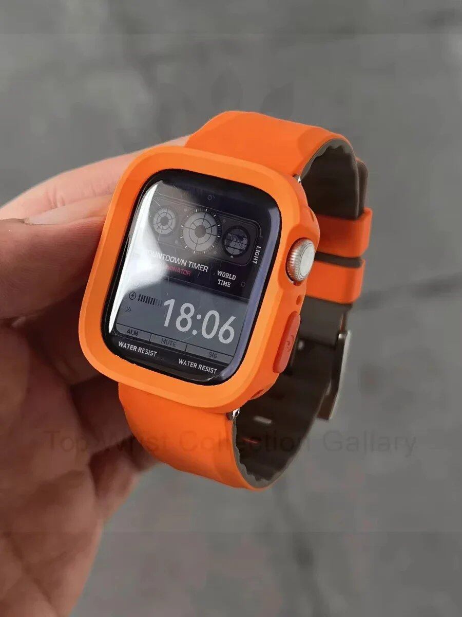 Silicone Band + TPU Case Protector Cover for Apple Watch Ultra 2/Series 1-10 (41mm/44mm/45mm/46mm/49mm) Bracelet Color: Parallel Import