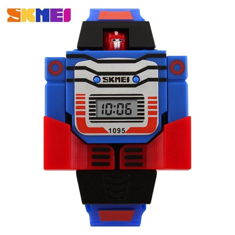 SKMEI キッズウォッチ LEDデジタル 子供用 カートゥーン スポーツウォッチ ロボット変形おもちゃ 男の子用腕時計 モントル・アンファン 1095 色 並行輸入品