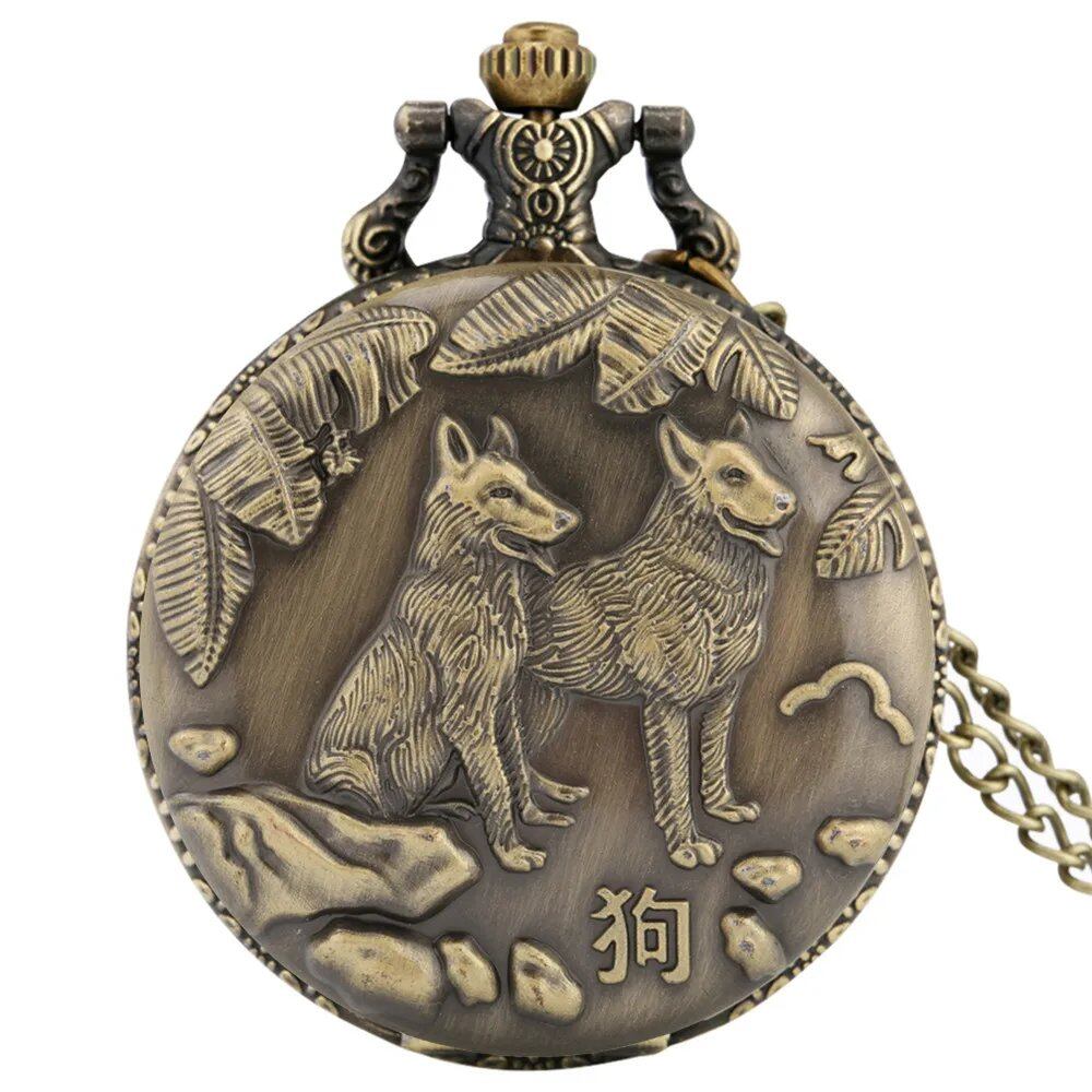 Vintage Bronze Zodiac (Rat, Ox, Tiger, Rabbit, Dragon, Snake, Horse, Sheep, Monkey, Bird, Dog, Boar) Quartz Necklace Pocket Watch, Color: Zodiac, Parallel Import