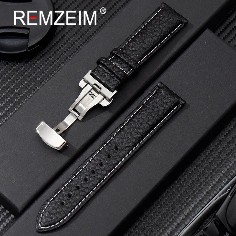 リチグレーンレザー 18/20/22/24mm 時計バンド 本革ソフトストラップ 蝶番バックル付き バンドカラー:mm 並行輸入品