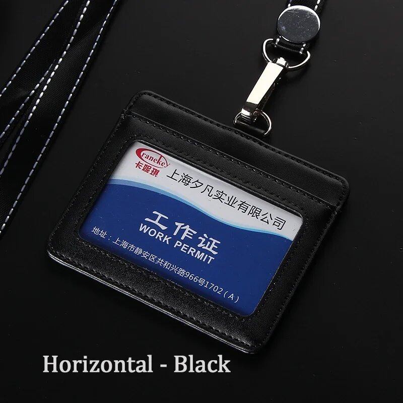 NEW IDホルダー バンクカードケース ユニセックス 本革 ビジネス用 名札カバー レザーカードホルダー 首掛けストラップ付き 並行輸入品
