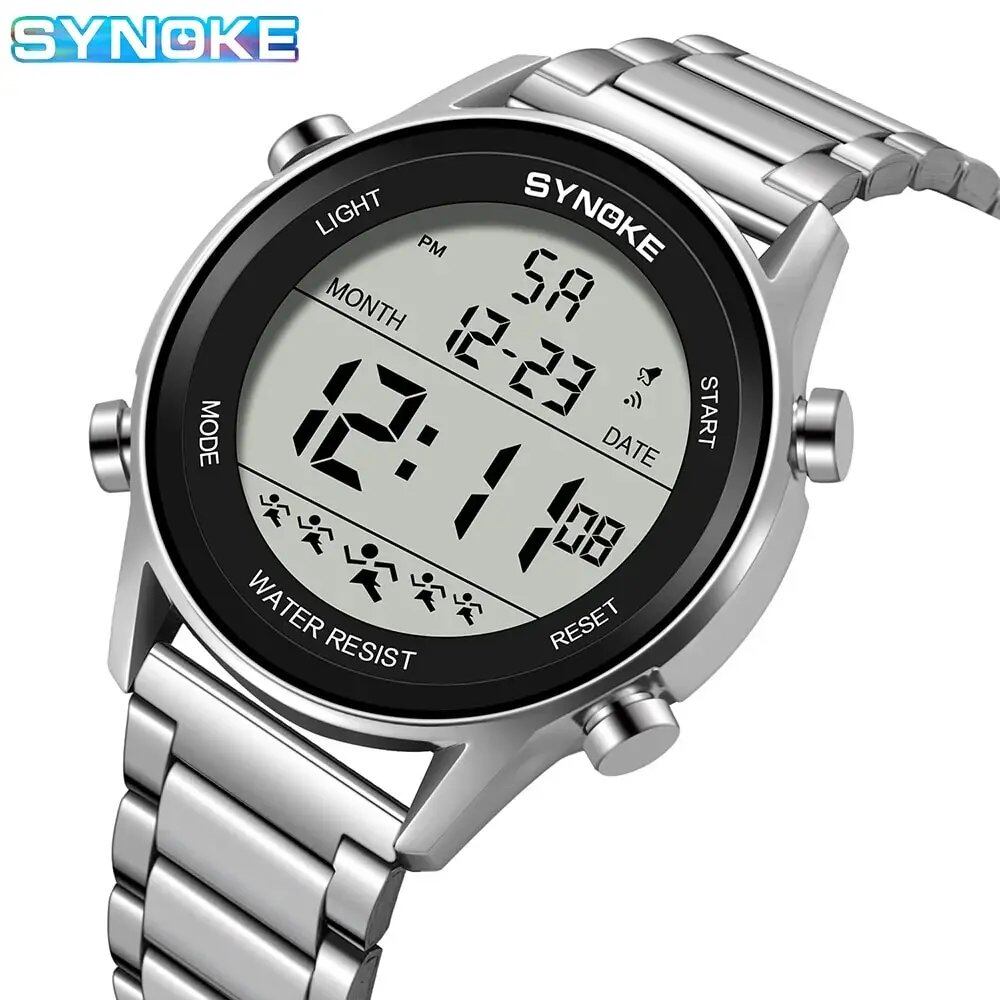 SYNOKE Men's Top-Class Luxury Stainless Steel Band Sports Watch with Backlight, Waterproof, and Alarm Function, Color: Imported