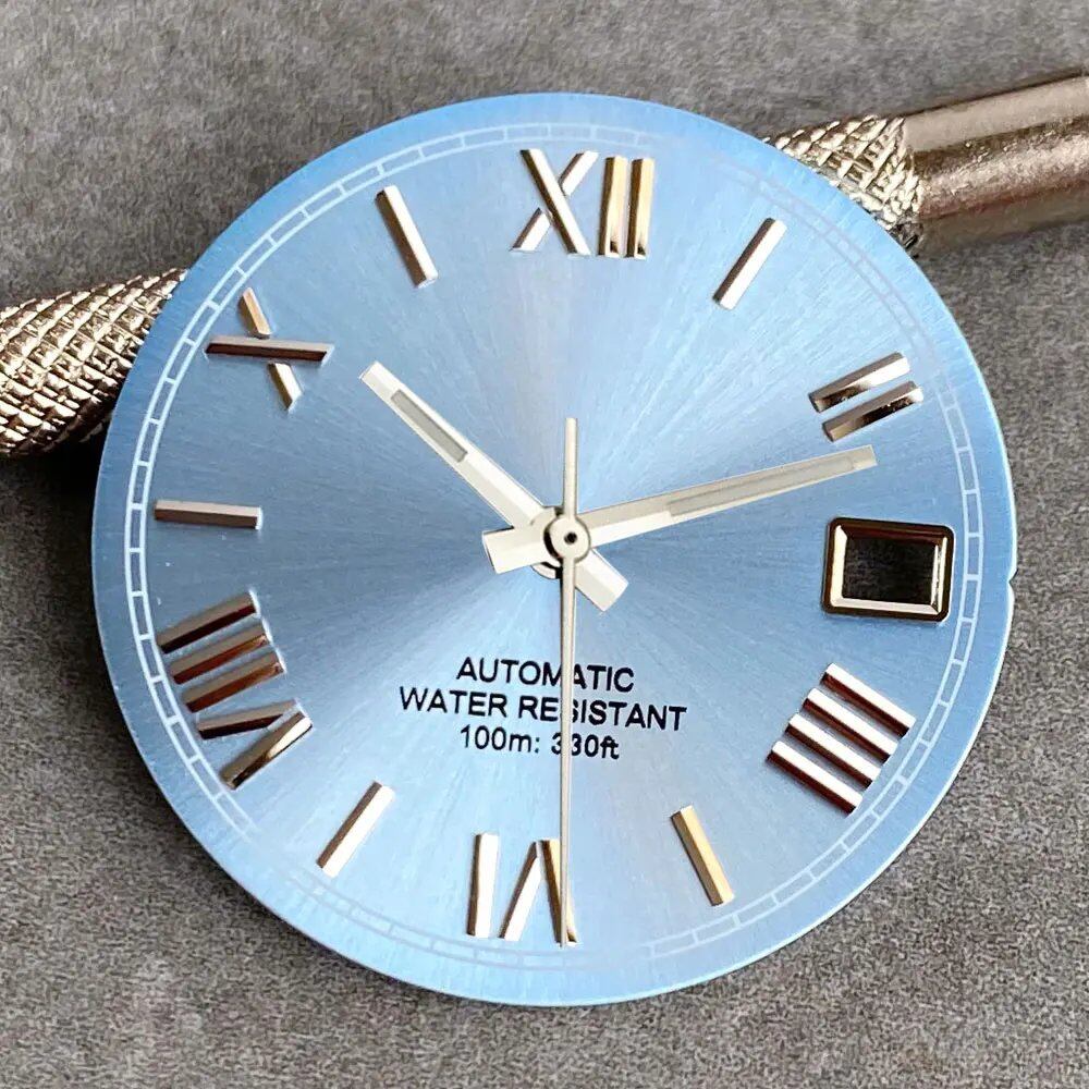 MATELION 29mm Steel Roman Numeral Sunburst Dial with Black, Blue, Gold, or Silver Dial, Compatible with NH35 and NH36 Automatic Diver Men's Watches, Parallel Import