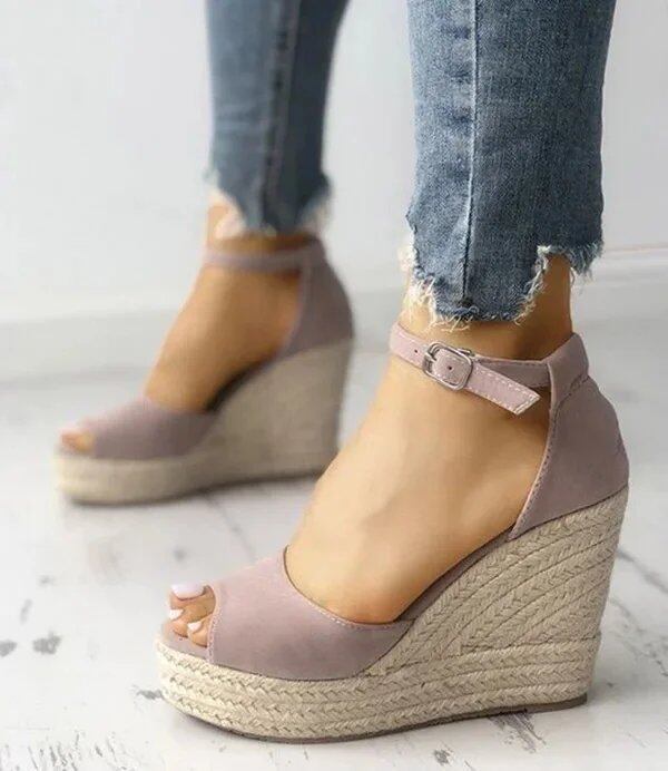 01 Espadrilles Women's Wedge Peep Toe Sandals Platform Ankle Strap High Heel Pumps Beach Wedding Sandals Color: Parallel Import