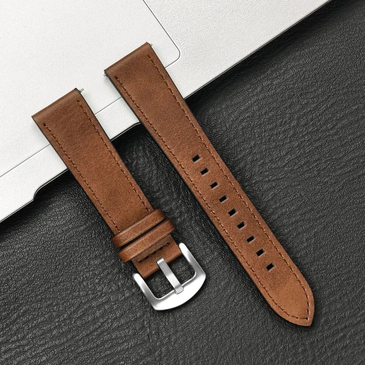 Compatible with Samsung Galaxy Watch 6/5/4 (40mm/44mm) and Xiaomi Redmi Watch 3 Lite/Active, 20mm/22mm Leather Strap, Vintage Style, Size 2, Parallel Import