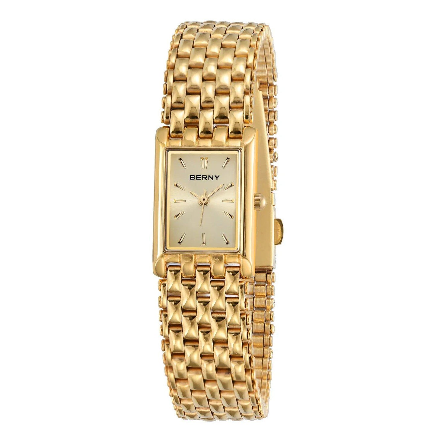 BERNY Women's Gold Quartz Watch, Square Shape, Stainless Steel, Small, Stylish, Casual, Fashion Watch, Color: 2166L, Parallel Import