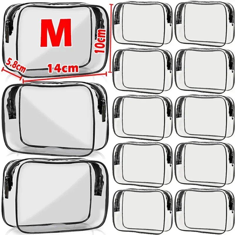 Set of 12 Transparent PVC Bags for Women with Zipper, Clear Makeup Cosmetic Case, Travel Toiletry Storage, Bathroom Vanity Pouch, Black, Parallel Import
