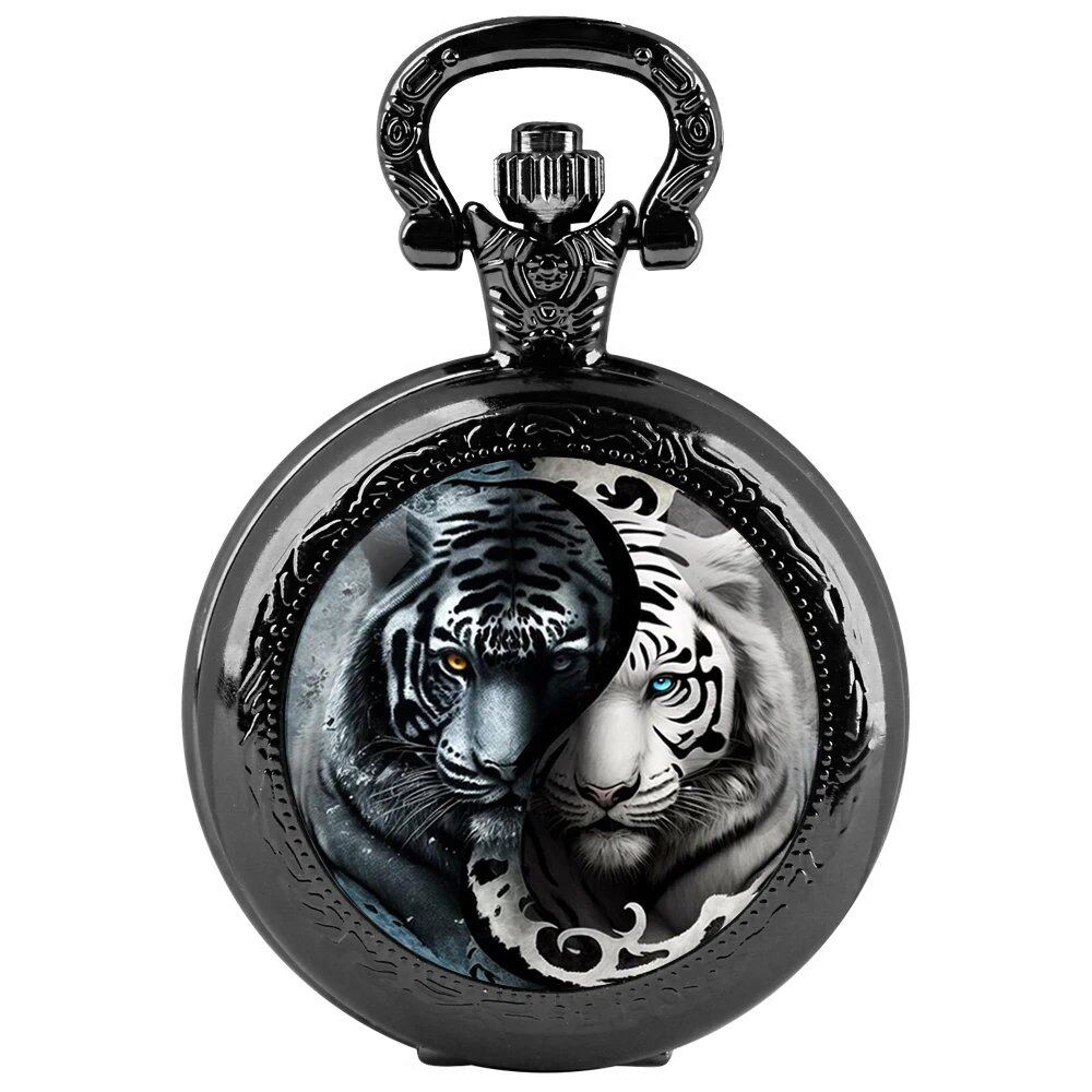 Classic Tiger Cool Design Vintage Quartz Pocket Watch with Glass Dome, Pendant Necklace Chain for Men and Women, Gift for Kids, Color: ZHP4-003, Parallel Import