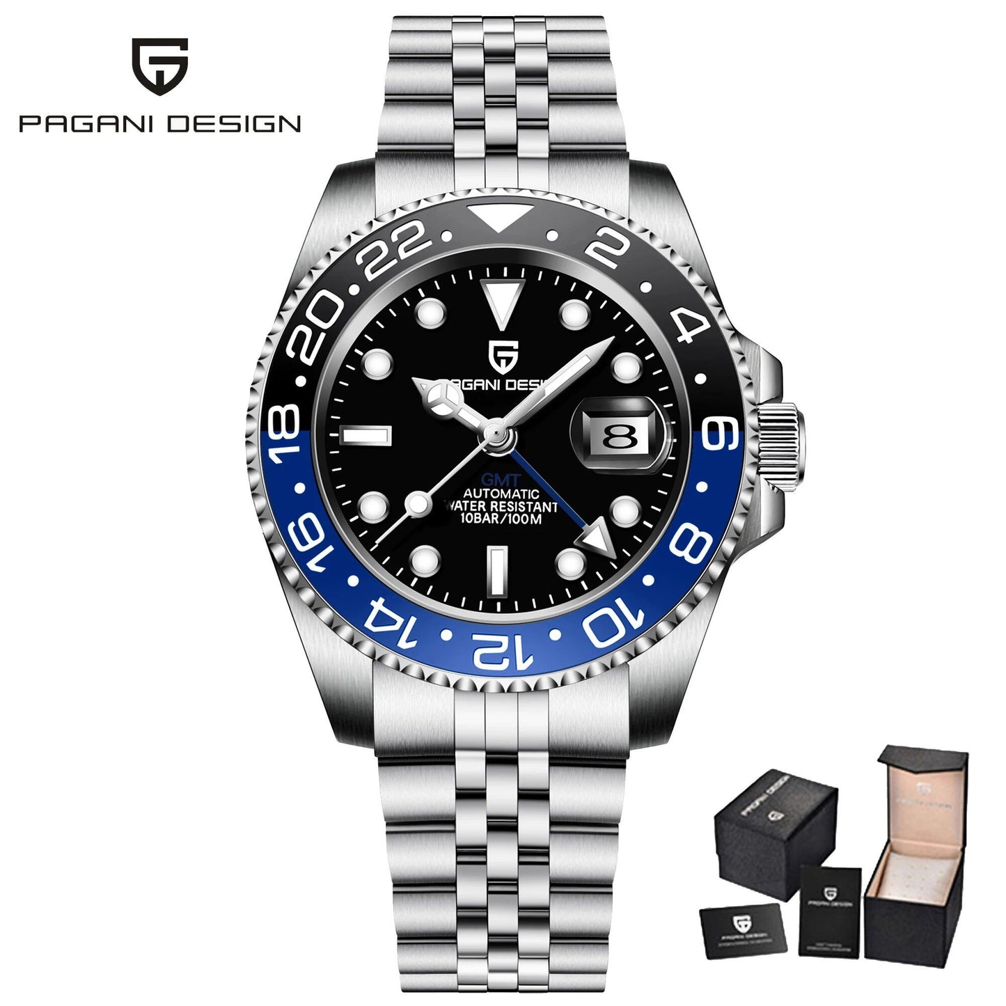 Pagani Design Model 40mm GMT Mechanical Watch with Sapphire and Ceramic Bezel, Automatic, Stainless Steel, 100m Water Resistance, Parallel Import