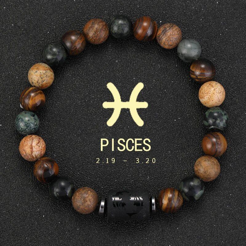 12 Zodiac Signs Bracelet with Natural Stones, Capricorn, Virgo, Leo, and Libra, for Men and Women, Couples, Friends, and Couples; Jewelry Gift; Length: 18-19cm, Parallel Import