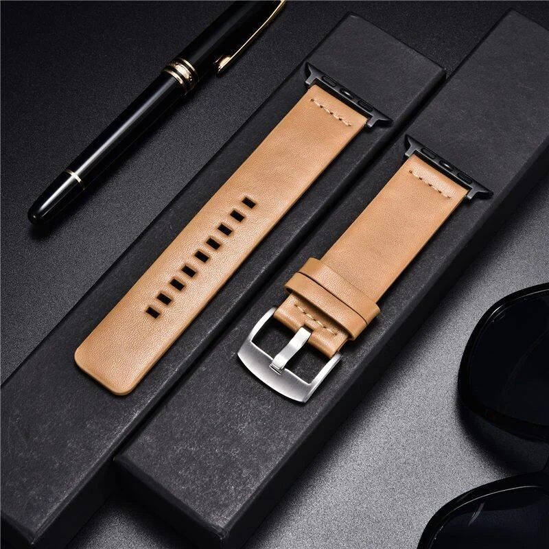 Simple Genuine Leather Strap for Apple Watch Series 8/7/6/SE/5/4/3, 38/40/41mm, 42/44/45mm, Band Color: mm, Parallel Import