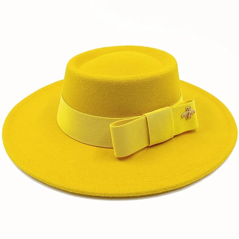 Winter Bowtie Fedora Hat with Textured Surface, Flat Top, and Elastic Band. Red. Men's and Women's Jazz Hat. Sizes: 56-58cm. Ships from: Parallel Import.