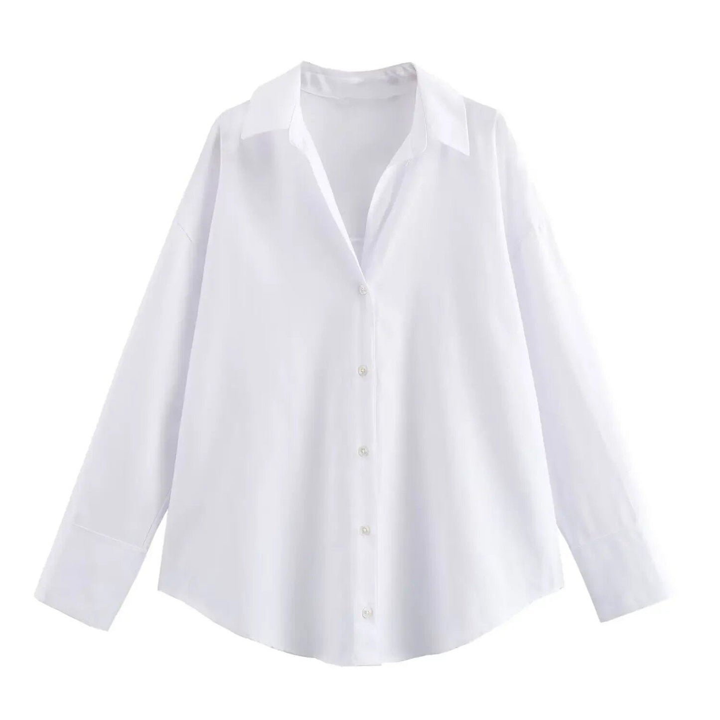 TRAF Women's Spring Cotton Oxford Long Sleeve Single-Breasted Lapel Blouse, Streetwear Shirt, Stylish Top, Size: Imported