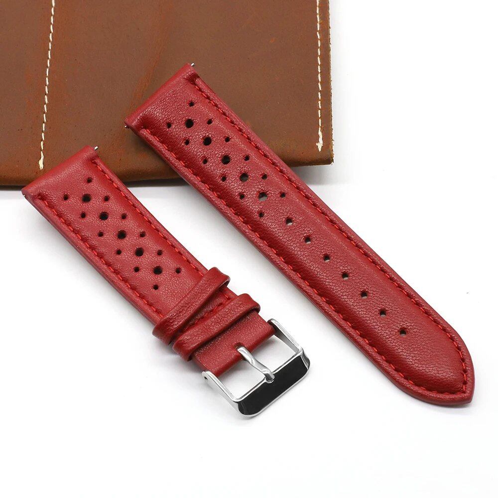 Vintage Handmade Leather Watch Strap, 18mm, 19mm, 20mm, 22mm, 24mm, Racing Gray, Black, Brown, Blue, Ventilated, Band Color: mm, Parallel Import