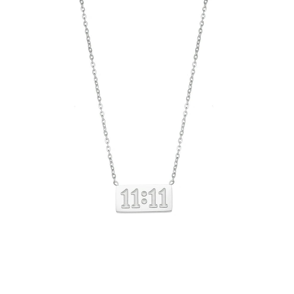 2024 Trend Jewelry 11:11 Number Plate Square Pendant Necklace for Women, Stainless Steel, Gold/Silver Color, Tarot Necklace, Gem Color: Parallel Import