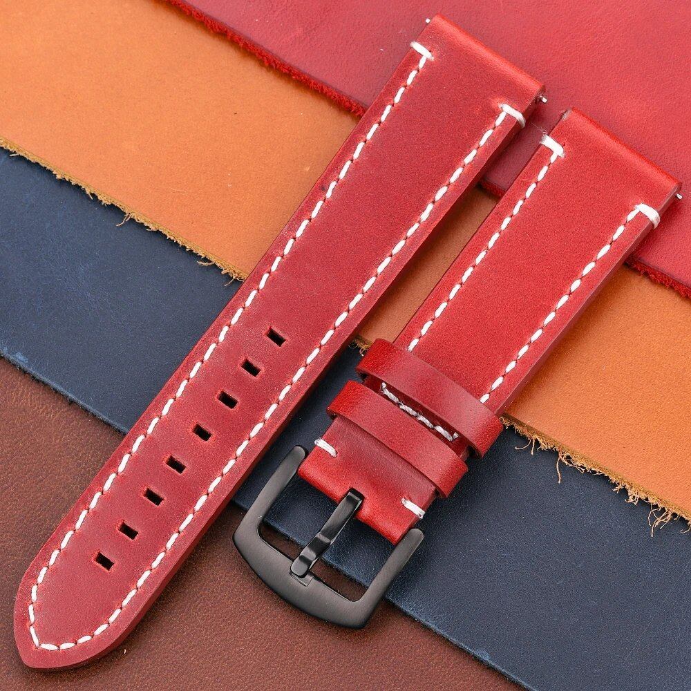 Genuine Leather Watch Band, Vintage Strap, 7 Colors, 18mm, 20mm, 22mm, 24mm, Women's and Men's, Cowhide Leather, Smartwatch Strap, Accessories, Band Color: mm, Parallel Import
