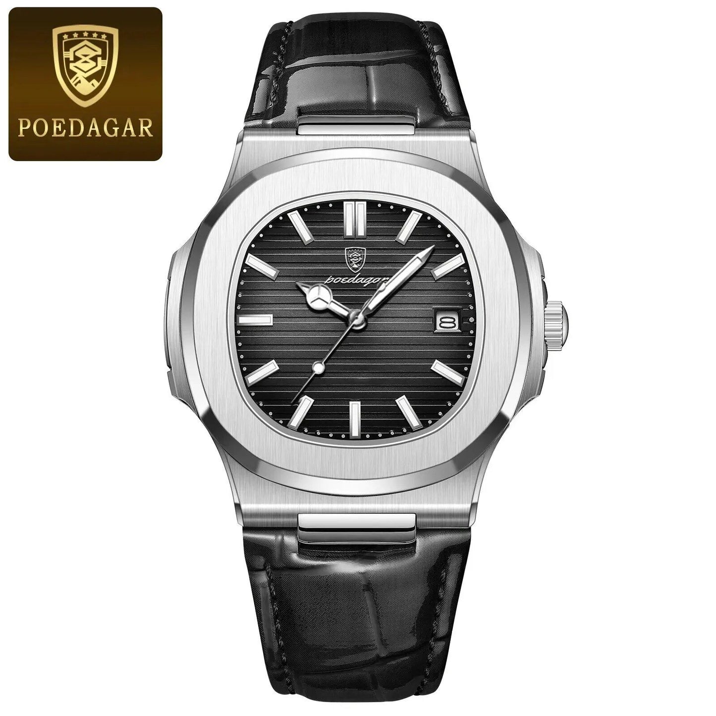 POEDAGAR Casual Square Men's Watch, Waterproof, Date Display, Luminous Leather Quartz Movement, High-Quality Luxury Fashion Watch, Color: Parallel Import