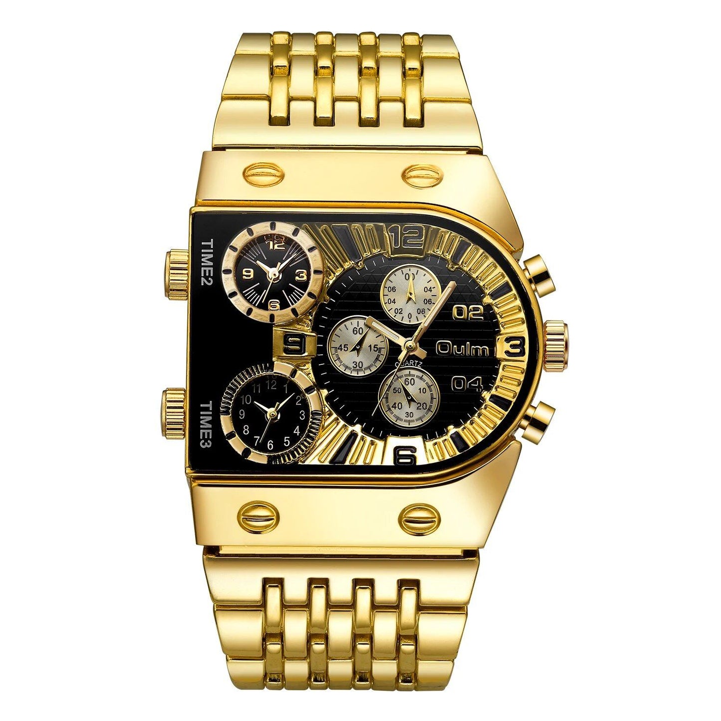 Parrot Unique Men's Square Gold Quartz Watch with Multi-Time Zones, Military Style, Waterproof, Relogio Masculino, Color: 9315, Steel Band; Customization Unavailable, Parallel Import
