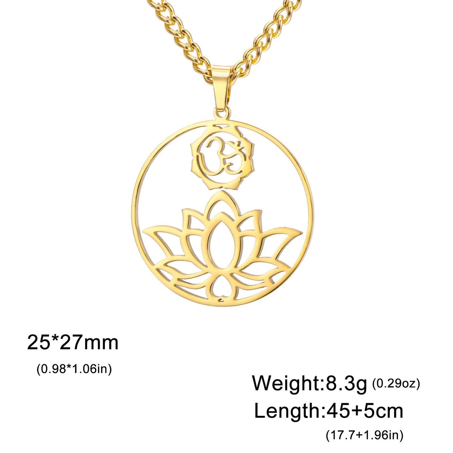 Lemegeton Lotus Necklace - Women's Yoga Flower Spiritual Stainless Steel Jewelry Vintage Pendant Necklace Accessory Gift Parallel Import