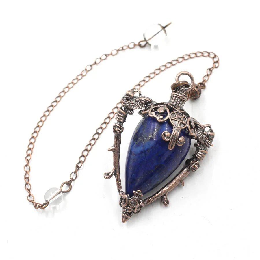 Large Natural Stone Pendant, Crystal Pendulum, Divination, Black Obsidian, Amethyst, Lapis Lazuli, Pink Quartz, Reiki, Spiritual, Pendulum, X210, Metal Color: Parallel Import