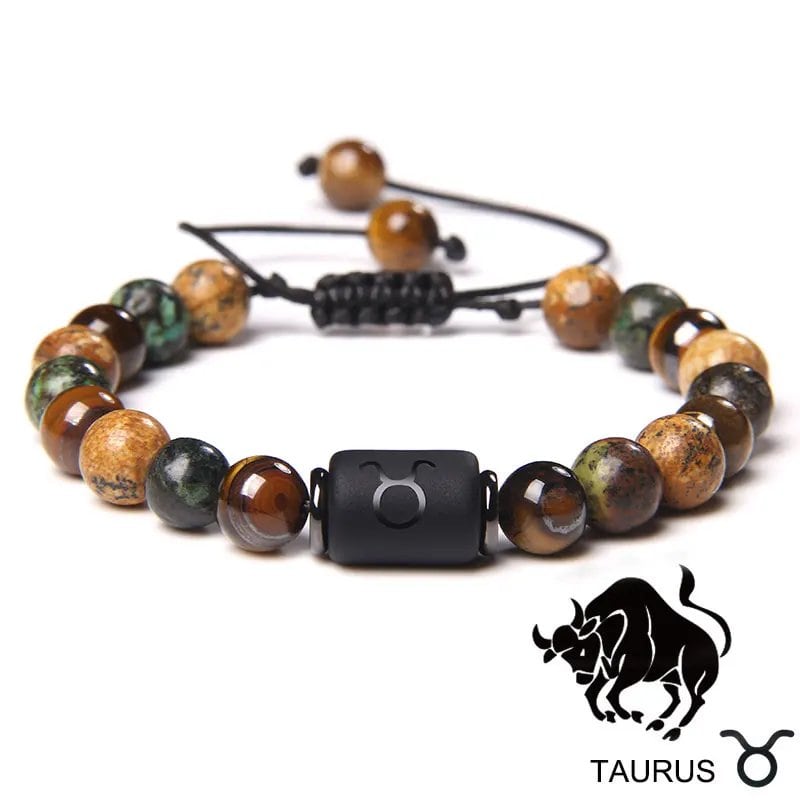12 Zodiac Signs Bracelet, Natural Turquoise and Tiger Eye Stones, Braided Bracelet, Jewelry for Women and Men, Couples Gift, Adjustable Length; Metal Color: Parallel Import