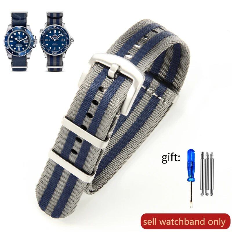 Breathable Soft Nylon Men's Watch Band for Omega 300 Ghost Party 007, Longines Conquest, Seiko, and Casio, 20mm and 22mm, Size 2, Parallel Import