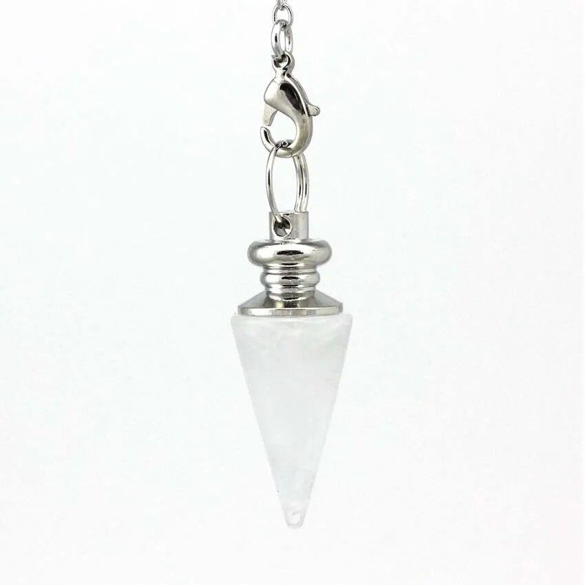 Healing Crystal Stone Cone Pendant - Natural Amethyst & Rose Quartz Spiritual Pendulum for Dowsing & Divination, Metal Color: Parallel Import