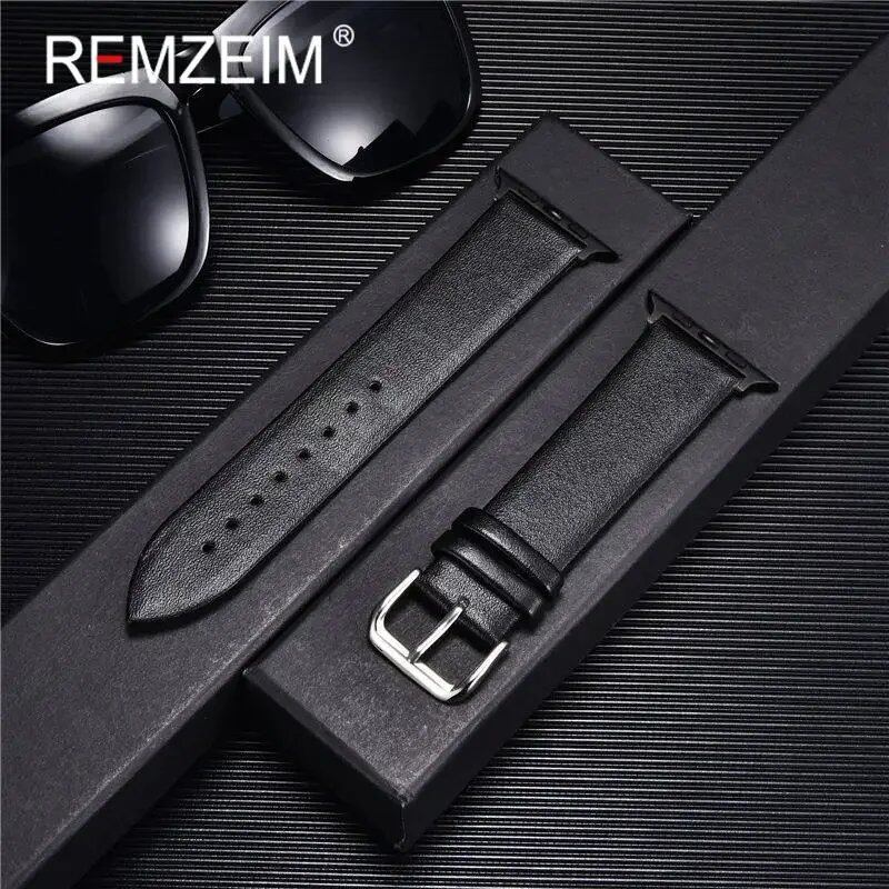 Genuine Leather Watch Strap for Apple Watch 8, 7, 6, SE, 5, 4, 3, 2, 38mm, 40mm, 41mm, 45mm, 44mm, 42mm, Blue, Band Color: mm, Parallel Import