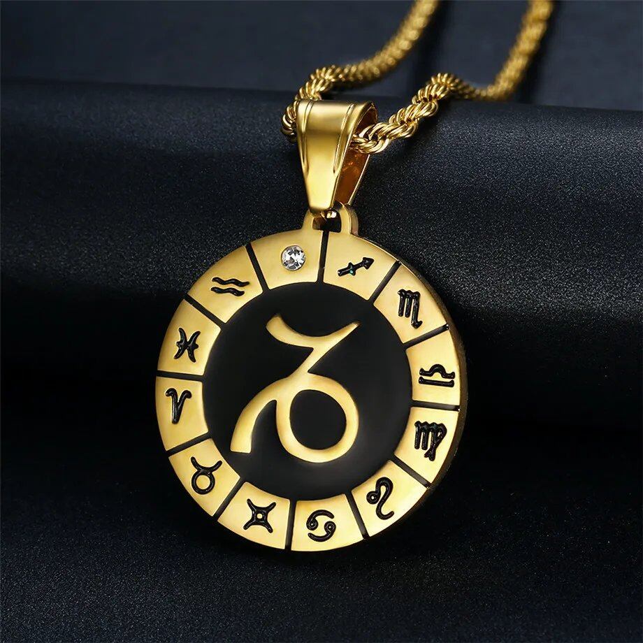 Leo 12 Zodiac Sign Necklace, Birthday Gift, Gold-Colored Stainless Steel Amulet Pendant, Zodiac Sign Jewelry, Wholesale, Parallel Import