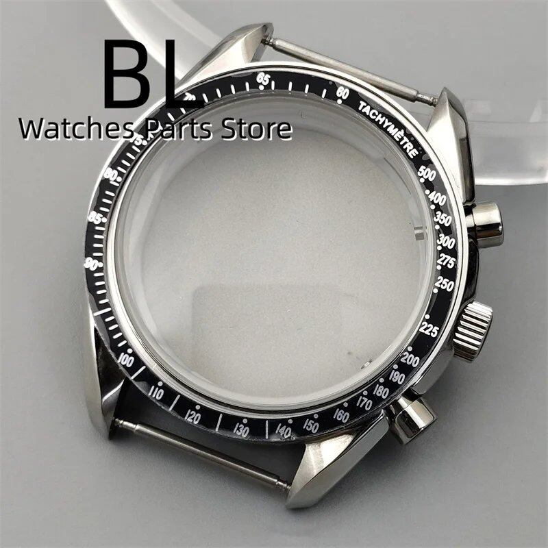 BLIGER 40mm Black PVD VK63 Watch Case with Black, Blue, Red, Green, and Silver Inserts, Acrylic Mirror, and VK63 Movement Assembly and Repair Parts; Dial Diameter: VK63 (Imported)