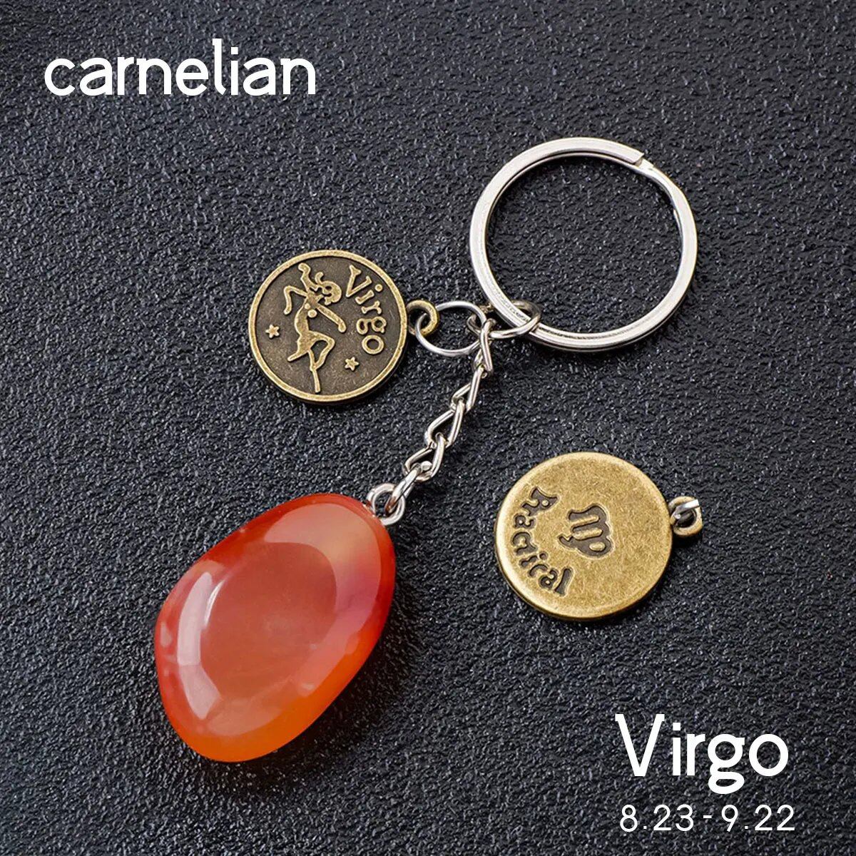 1 Natural Gemstone Zodiac Keychain with Clear Quartz and Amethyst Rolling Stones, DIY Car Key Ring Chain, Size: 1.5cm (Parallel Import)