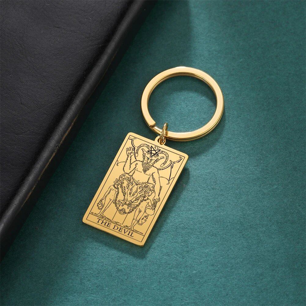 Tarot Card Keychain, Major Arcana Pendant Keyring, Vintage Amulet, Lucky, Stainless Steel, Wiccan Jewelry, Mother's Day Gift, Parallel Import