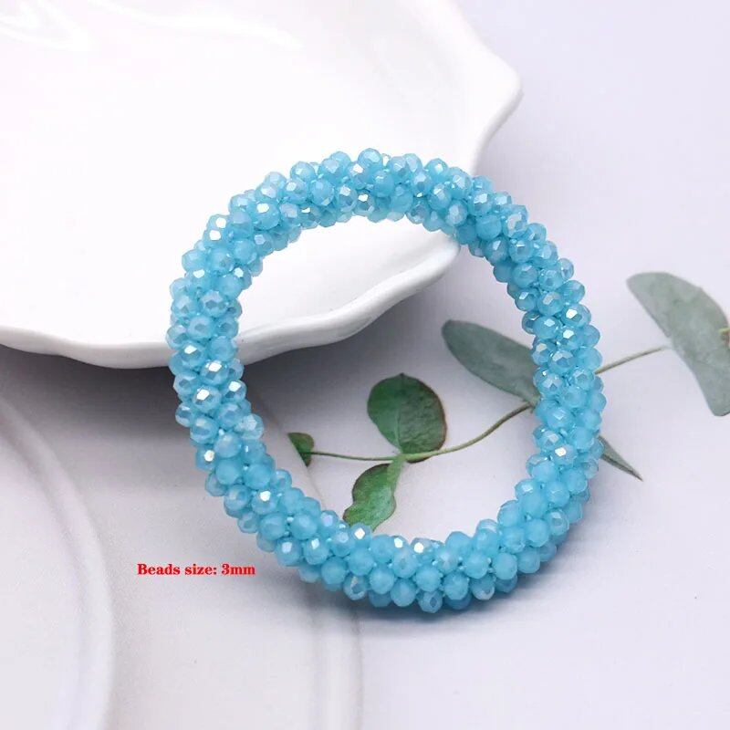 New Hair Accessory: Glass Bead Bracelet & Hair Tie, Elastic Hair Rope, Simple Scrunch, Ponytail Headdress, Women's Bracelet, 18cm Long; Metal Color, Parallel Import