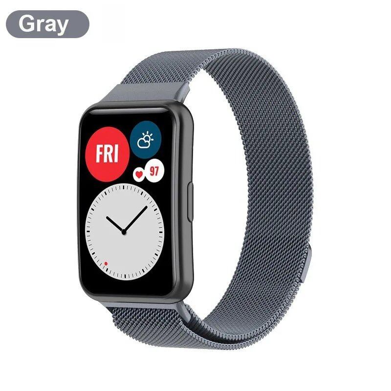 Huawei Watch Fit Metal Band Strap with Case and TPU Screen Protector, Compatible with Huawei Watch Fit 2, Milanese Bracelet, Magnetic Loop Watch Band, Band Color: Parallel Import