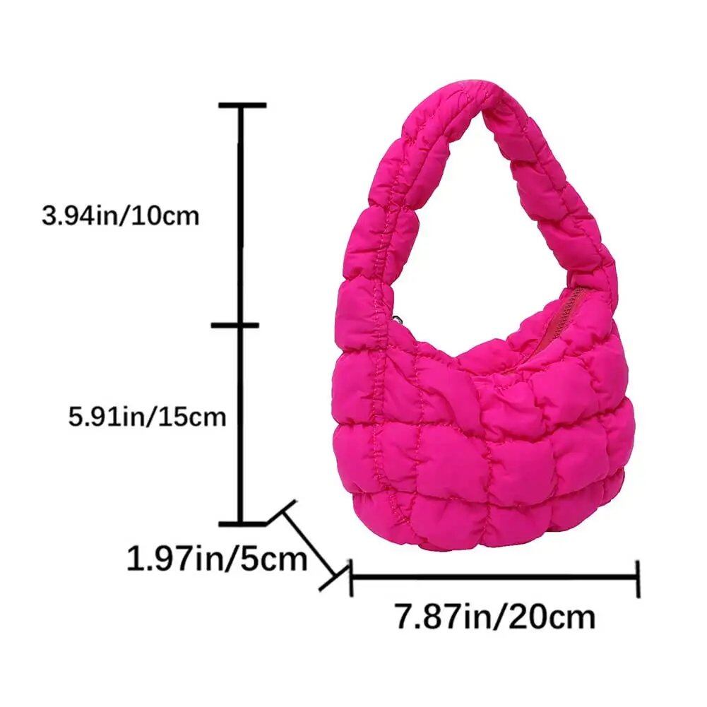 韓国風ひだ飾りソリッド脇バッグ チェキントキルト 女性用小型ハンドバッグ バブル刺繍レディースショルダーバッグ 冬用コットントートバッグ ;発送元: 並行輸入品